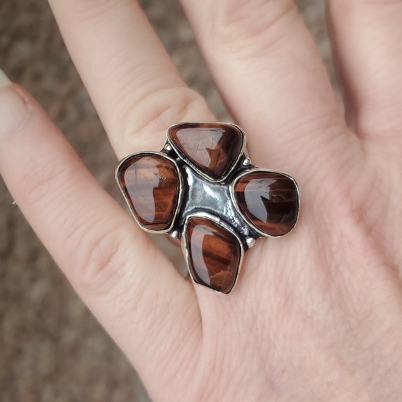 New Red Tiger Eye 925 Silver Ring. - Picture 10 of 14
